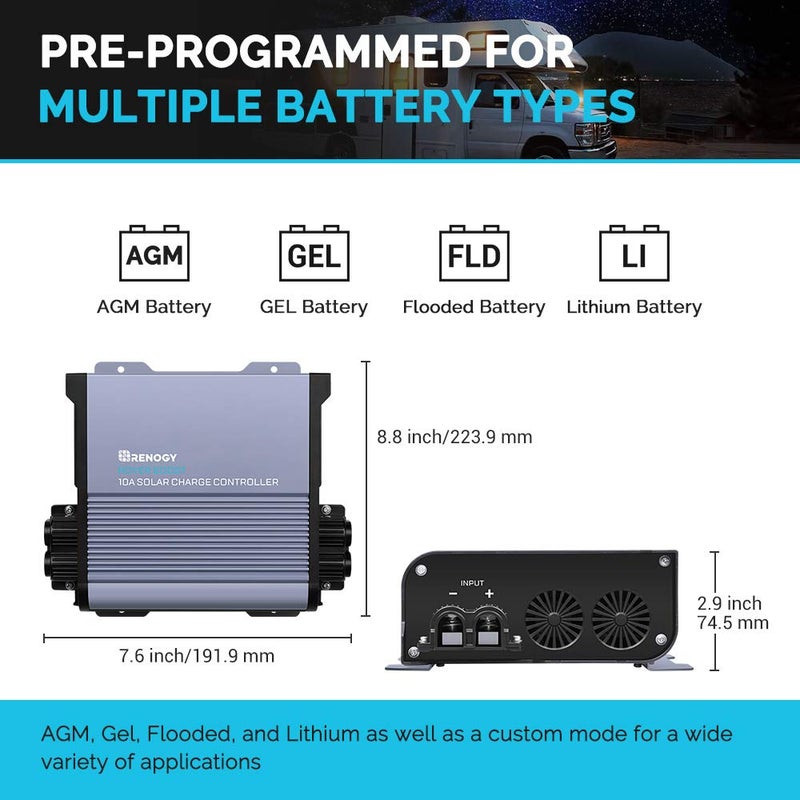 Renogy Boost 10A 36V/48V Auto DC Input MPPT Solar Charge Controller LCD Display Solar Panel Regulator fit for Sealed Flooded AGM, GEL, LFP, USER Battery for Golf Carts and Electric Vehicles, Rover 10A - Image 3